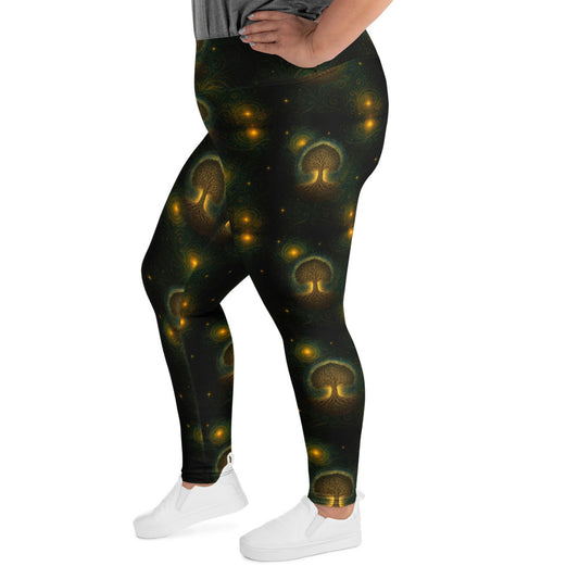 Tree of Life pattern on plus size women's leggings, left-side view
