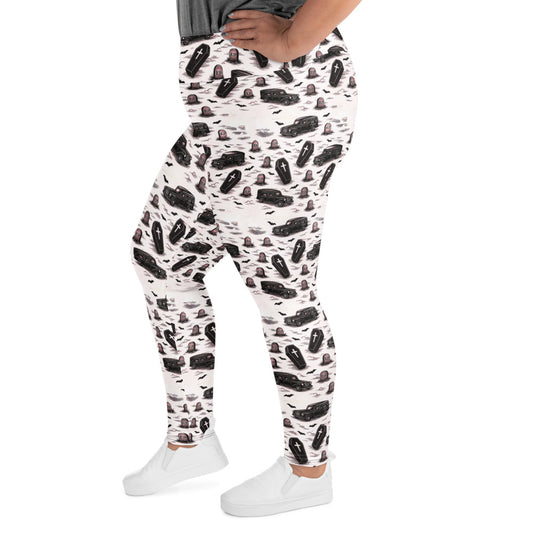 Hearse & Coffin pattern on plus size women's leggings, left-side view