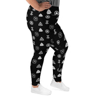 Viking Runes & Norse Symbols pattern on plus size women's leggings, right-side view