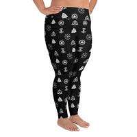 Viking Runes & Norse Symbols pattern on plus size women's leggings, right-side view