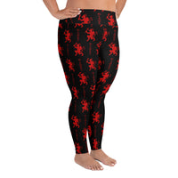 Black Krampus pattern on plus size women's leggings, right-side view