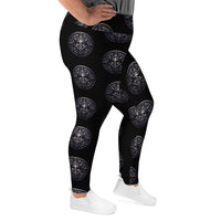 All-Seeing Eye Medallions pattern on plus size women's leggings, right-side view