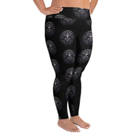 All-Seeing Eye Medallions pattern on plus size women's leggings, right-side view
