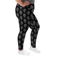 Egyptian Ankh pattern on plus size women's leggings, right-side view