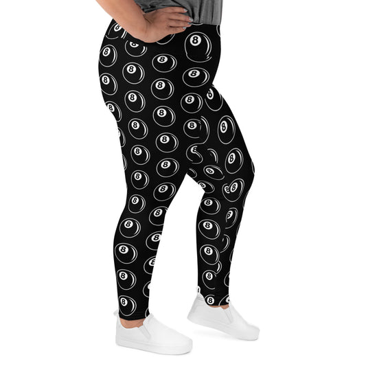 8 Ball Billiards pattern on plus size women's leggings, right-side view
