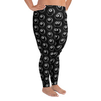 8 Ball Billiards pattern on plus size women's leggings, right-side view