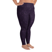 Purple Tarot Cards pattern on plus size women's leggings, right-side view