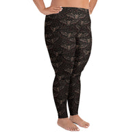 Vampire Bat Skeletons pattern on plus size women's leggings, right-side view