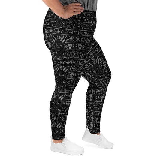 Baby Krampus Christmas Pattern pattern on plus size women's leggings, right-side view