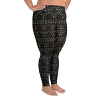 Gothic Christmas Tree pattern on plus size women's leggings, right-side view