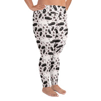 Hearse & Coffin pattern on plus size women's leggings, right-side view