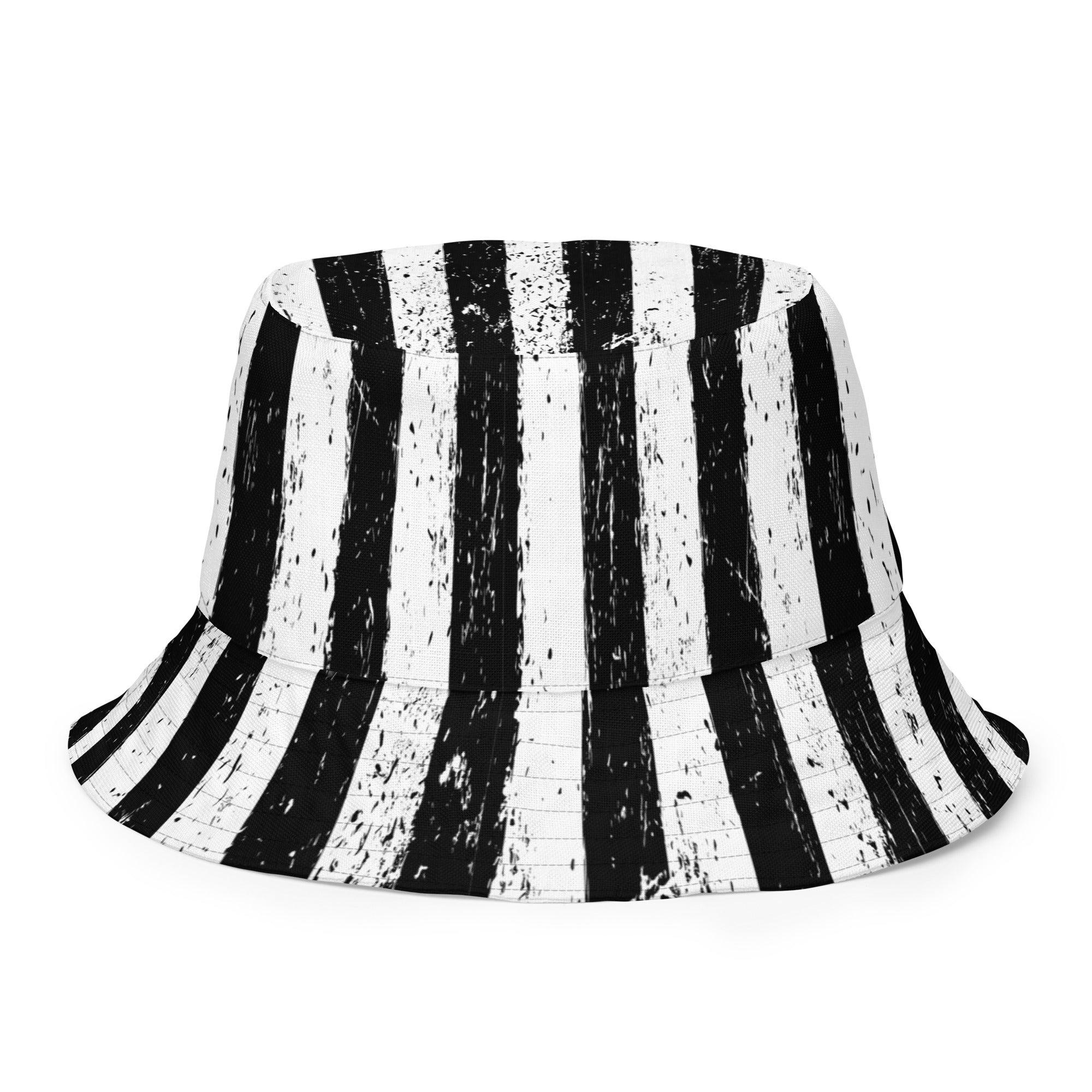 Black and White Vertical Stripe Distressed Bucket Hat