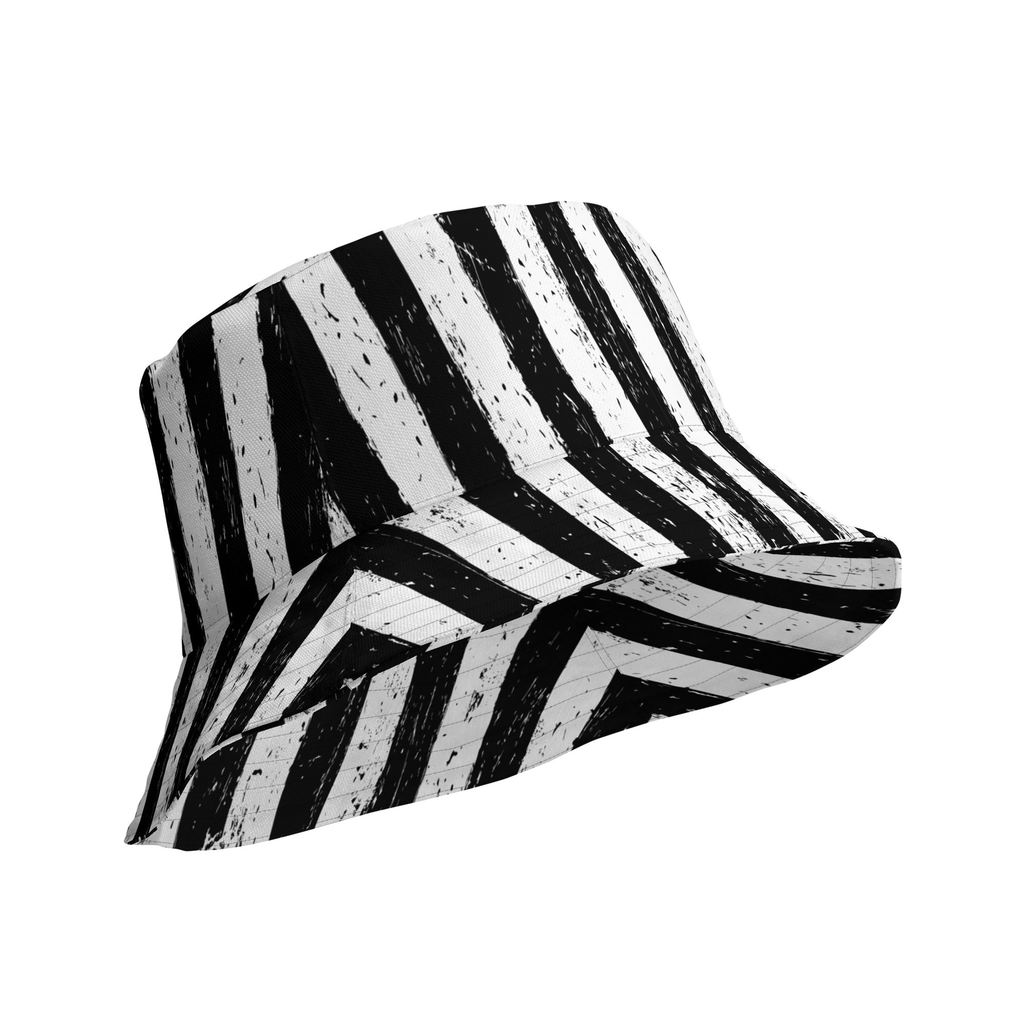 Black and White Vertical Stripe Distressed Bucket Hat