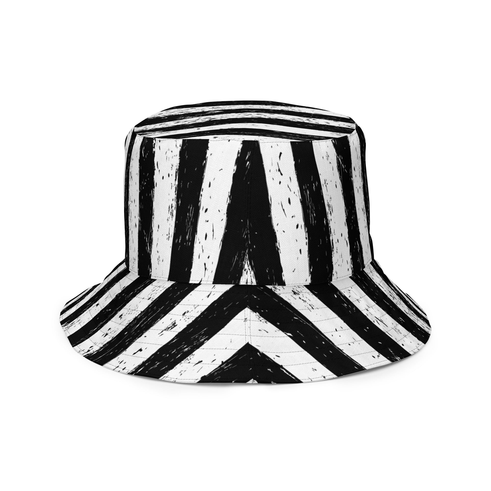 Black and White Vertical Stripe Distressed Bucket Hat