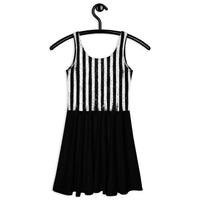Distressed Vertical Stripes pattern on women's skater dress, back view