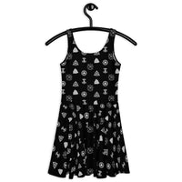 Viking Runes & Norse Symbols pattern on women's skater dress, back view