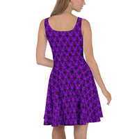 Purple Haunted Mansion pattern on women's skater dress, back view
