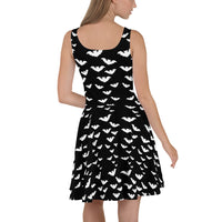 Flying Vampire Bats pattern on women's skater dress, back view