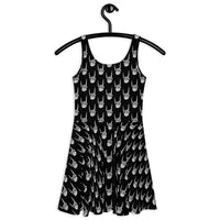 Devil Horns Bone Hands pattern on women's skater dress, back view