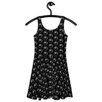 8 Ball Billiards pattern on women's skater dress, back view