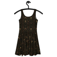 Skull Carnival pattern on women's skater dress, back view