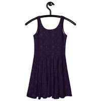 Purple Tarot Cards pattern on women's skater dress, back view