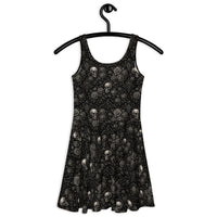 Skulls & Roses pattern on women's skater dress, back view
