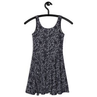 Black Rose Lace pattern on women's skater dress, back view