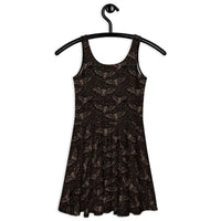 Vampire Bat Skeletons pattern on women's skater dress, back view
