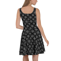 Gothic Snowflakes pattern on women's skater dress, back view