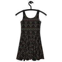 Gothic Christmas Tree pattern on women's skater dress, back view
