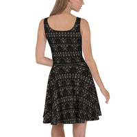 Gothic Christmas Tree pattern on women's skater dress, back view