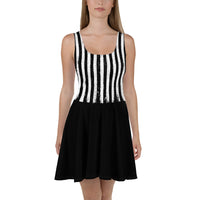 Distressed Vertical Stripes pattern on women's skater dress, front view