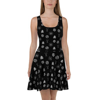 Demonology Occult Symbols pattern on women's skater dress, front view