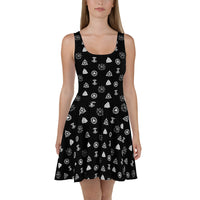 Viking Runes & Norse Symbols pattern on women's skater dress, front view