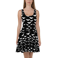 Flying Vampire Bats pattern on women's skater dress, front view
