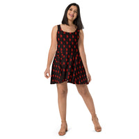 Black Krampus pattern on women's skater dress, front view