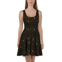 Skull Carnival pattern on women's skater dress, front view