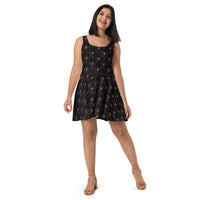 Bloody Skulls & Red Roses pattern on women's skater dress, front view