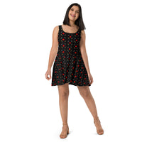 Classic Horror Weapons pattern on women's skater dress, front view