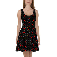 Classic Horror Weapons pattern on women's skater dress, front view