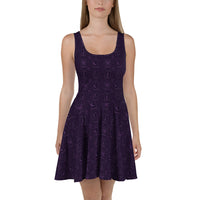 Purple Tarot Cards pattern on women's skater dress, front view