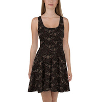 Vampire Bat Skeletons pattern on women's skater dress, front view