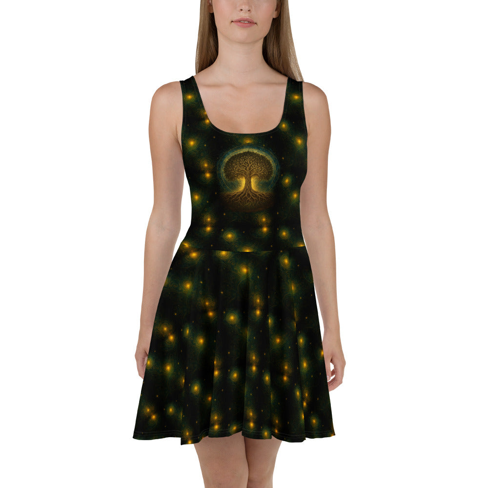 Tree of Life pattern on women's skater dress, front view