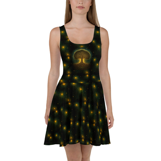 Tree of Life pattern on women's skater dress, front view