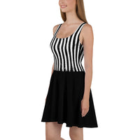 Distressed Vertical Stripes pattern on women's skater dress, left-side view