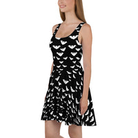 Flying Vampire Bats pattern on women's skater dress, left-side view