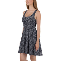 Black Rose Lace pattern on women's skater dress, left-side view