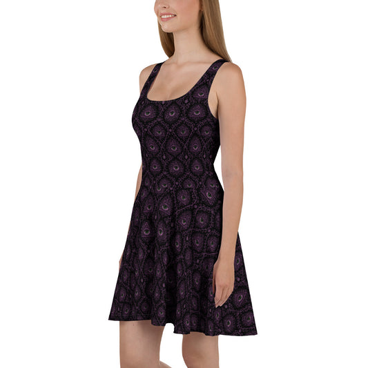 All-Seeing Eye pattern on women's skater dress, left-side view
