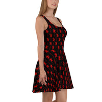Black Krampus pattern on women's skater dress, right-side view